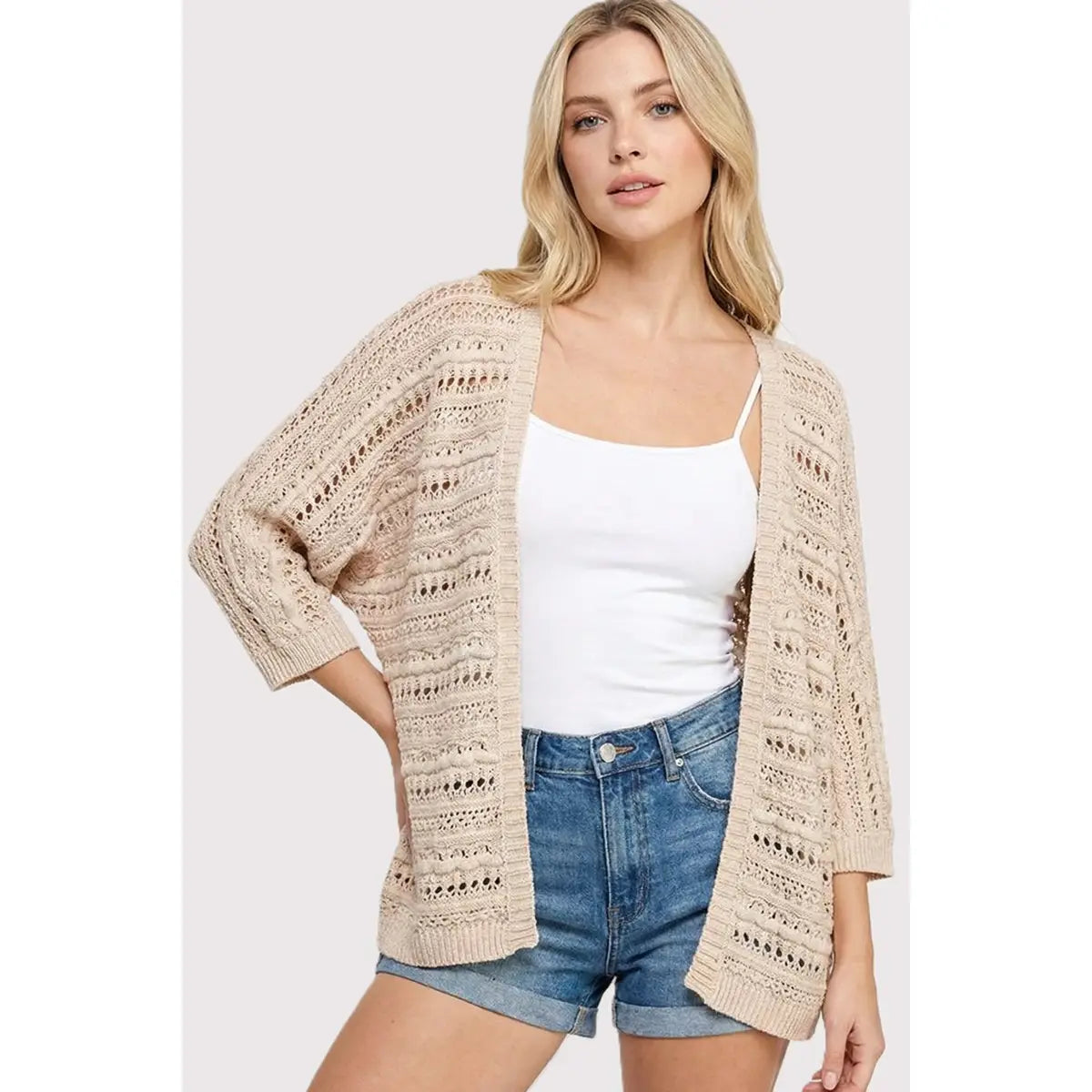 Soft Seasons Crochet Cardigan (S-XL)-Oatmeal