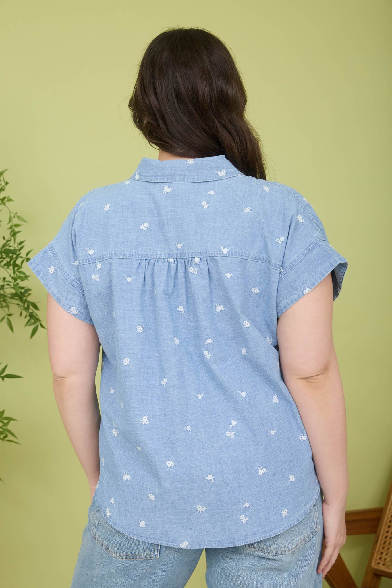 Petal Embroidered Button-Down Top (S-3X)