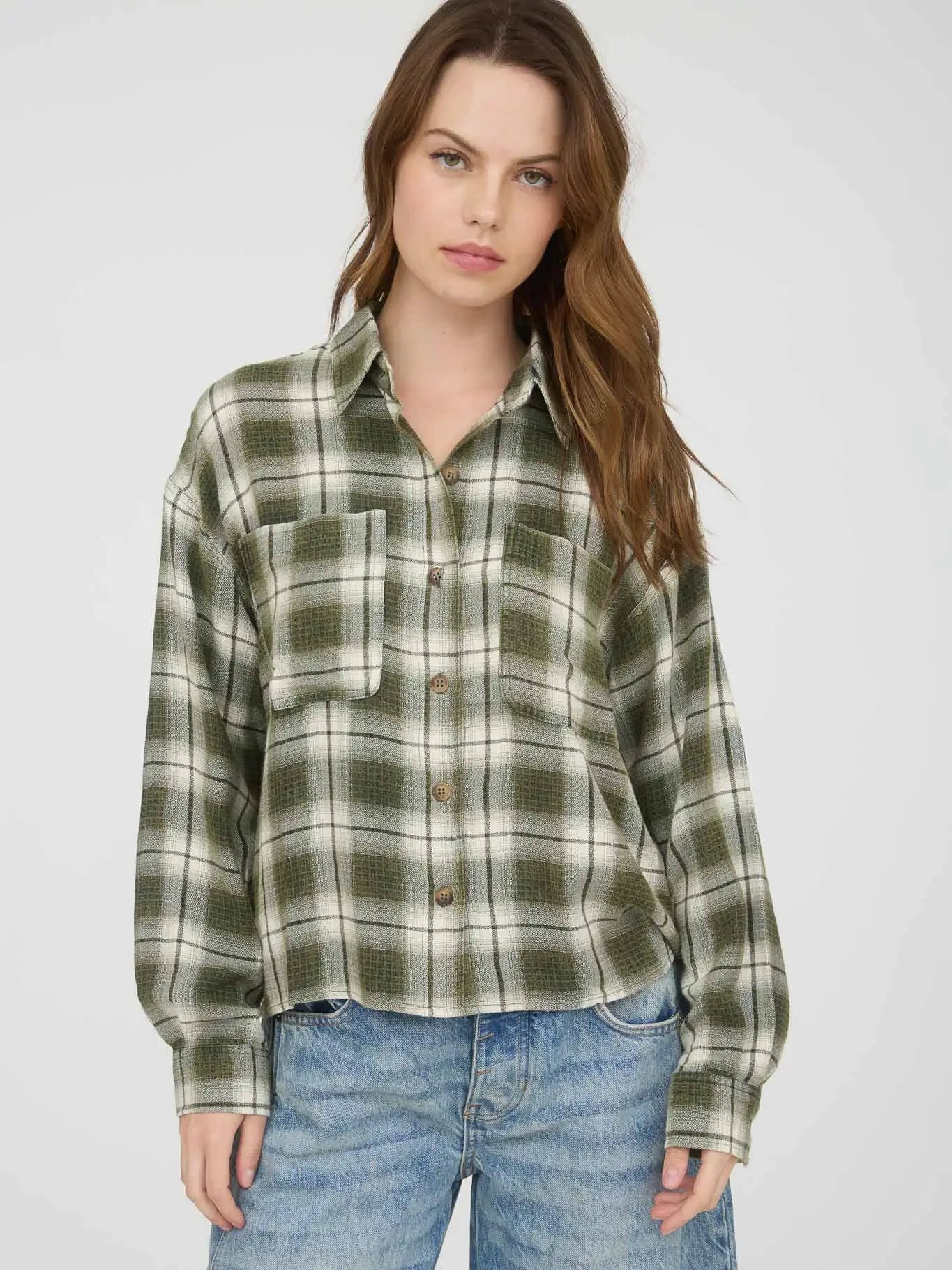 Cider Trails Plaid Top-Olive