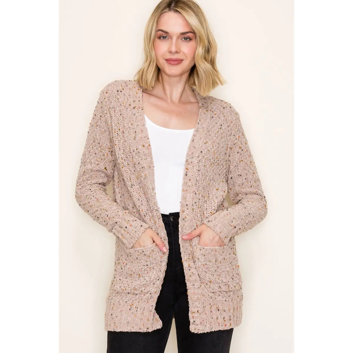 Softline Knit Popcorn Cardigan-Taupe (S-XL)