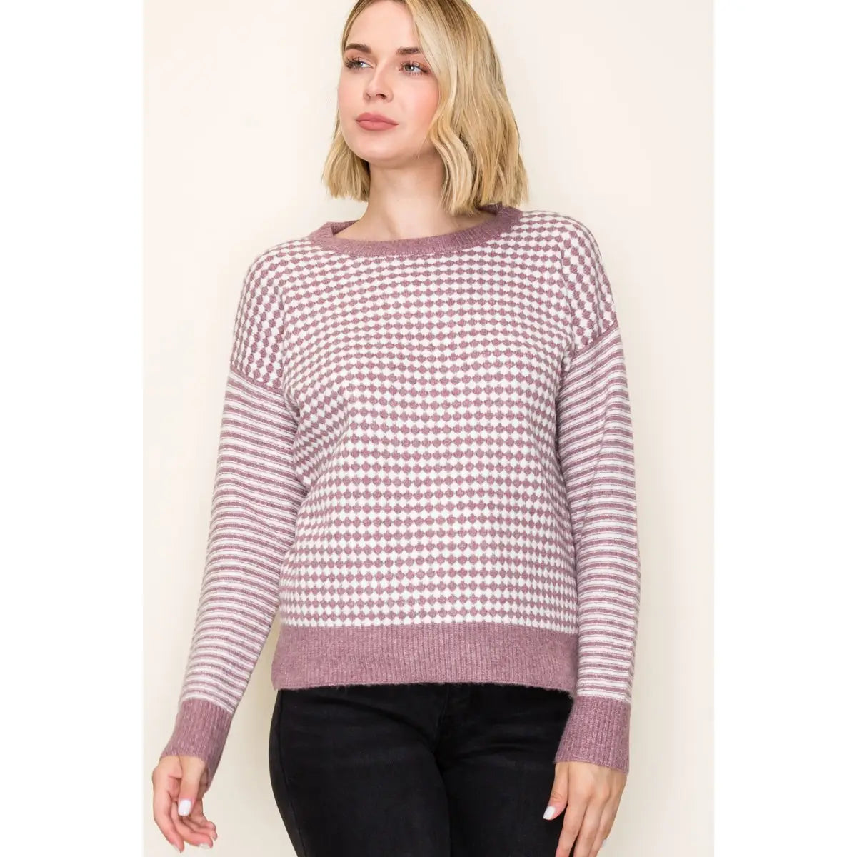 Lavender Lattice Pullover Sweater (S-XL)