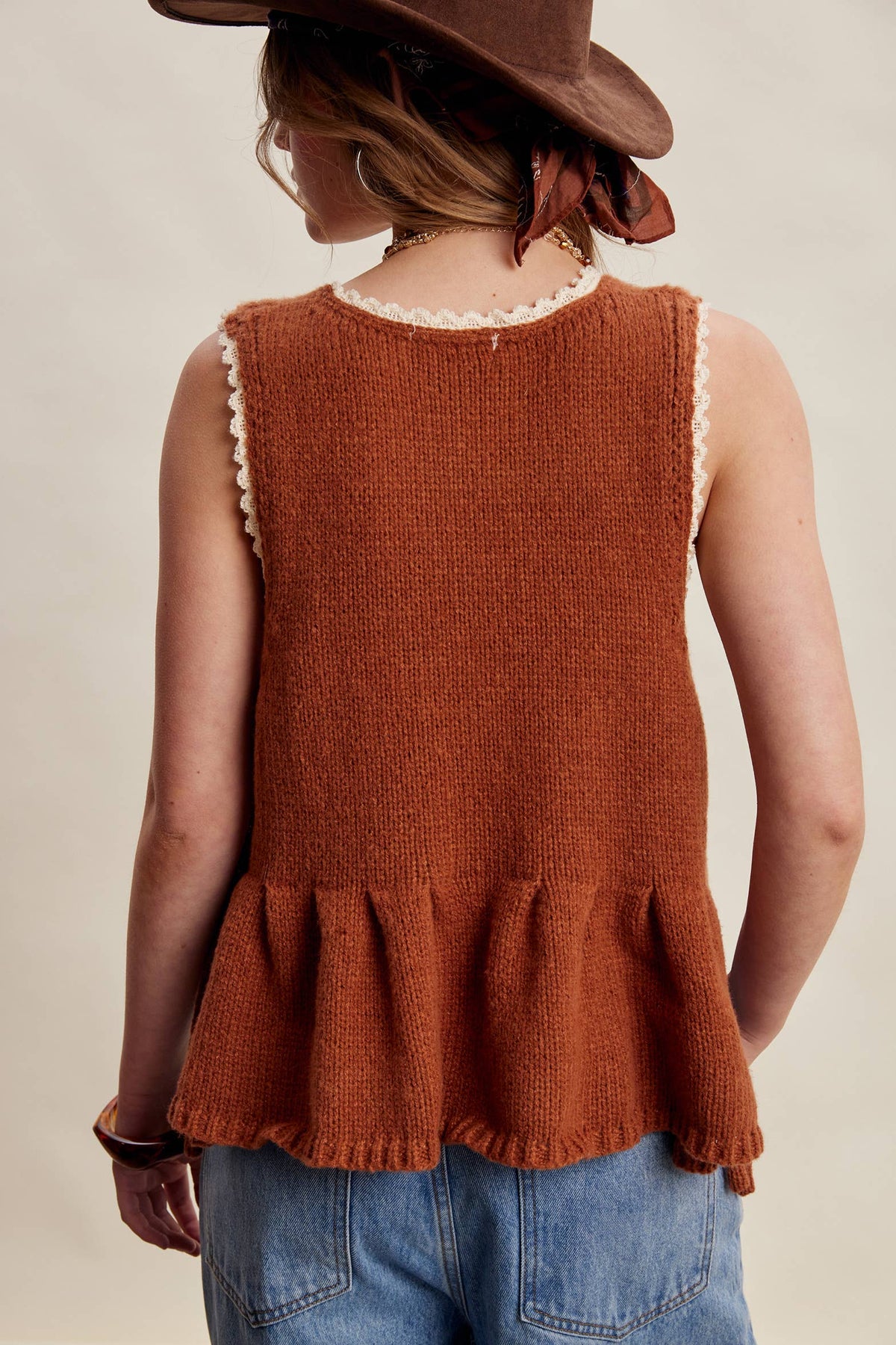 Rustic Wood Side Tie Knit Peplum Top