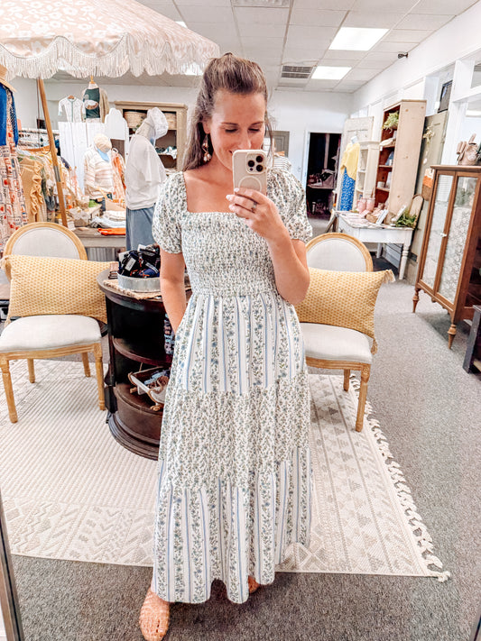 Spring Skies Printed Midi Dress (S-3X)