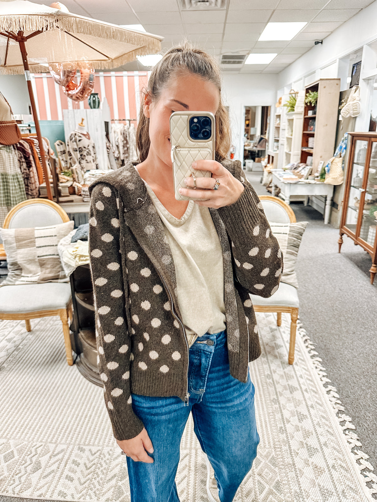 Dottie Chocolate Zip Up Hoodie Top