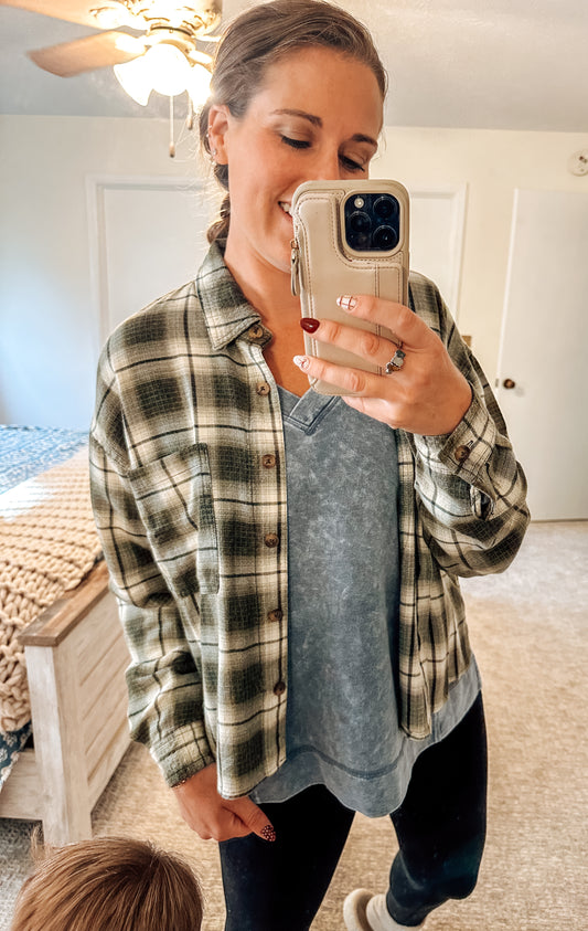 Cider Trails Plaid Top-Olive