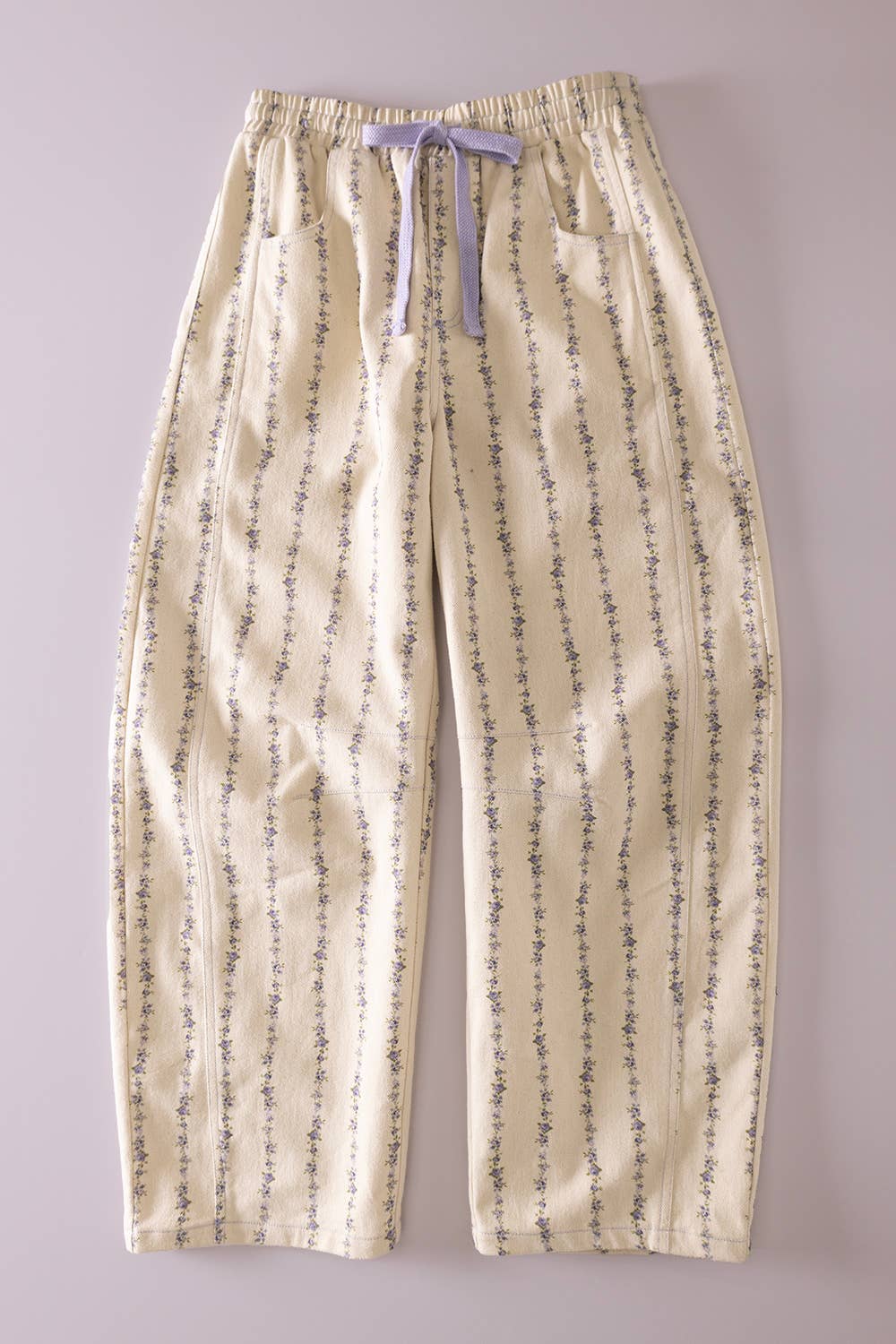 Vintage Print Barrel Pants-Lavendar