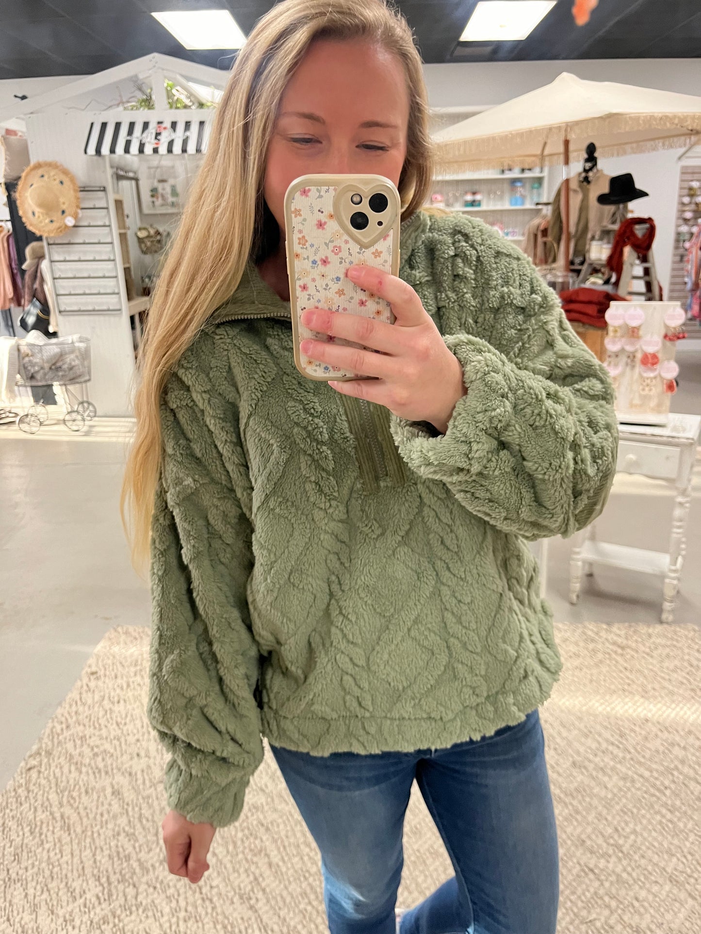 Fuzzy Fleece Pullover-Sage