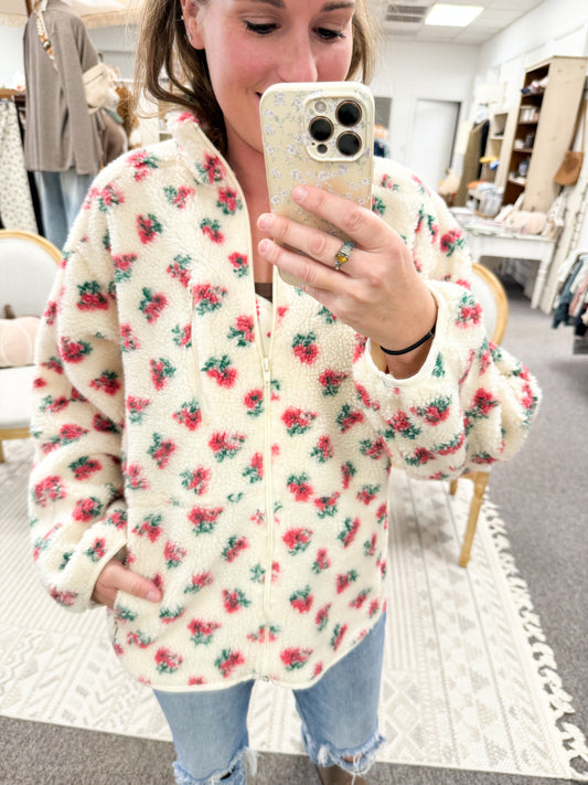Floral Flurry Zip Up-Pink
