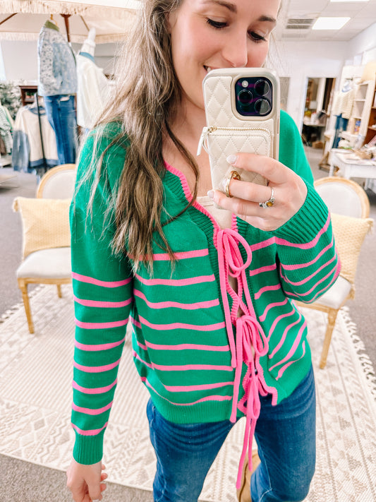 Fresh Picked Front Tie Cardigan-Green