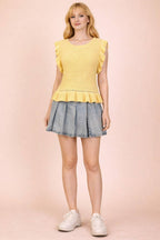 Sunshine Ruffled Sweater Knit Top