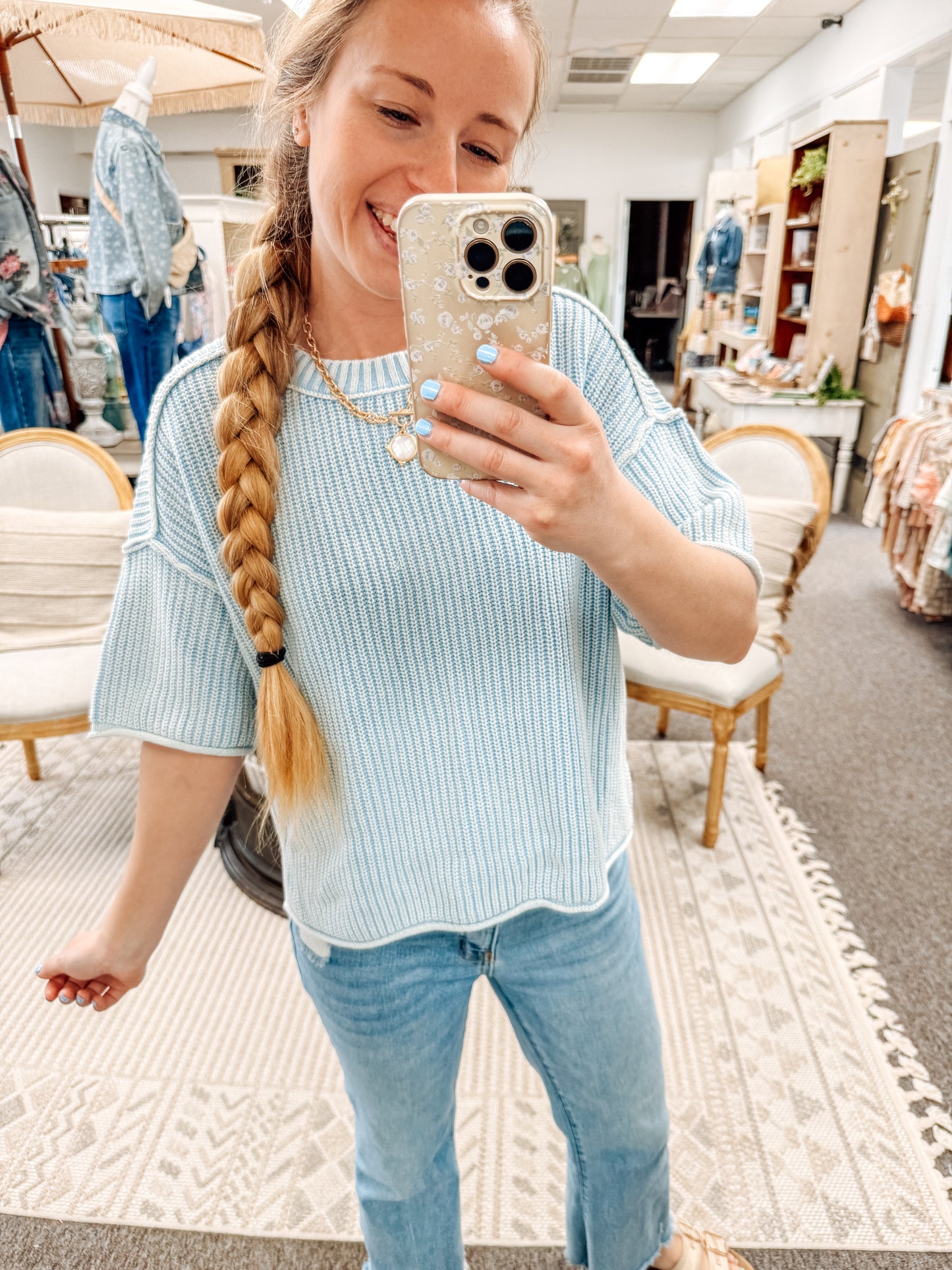 The Airy Blue Knit Top
