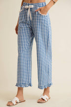 Caught up in Gingham Pants-Blue
