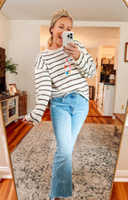 Harvest Moon Striped Textured Knit Sweater-Cream