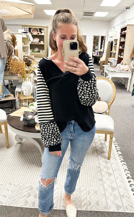 Falling for Mixed Prints-Black (S-3X)