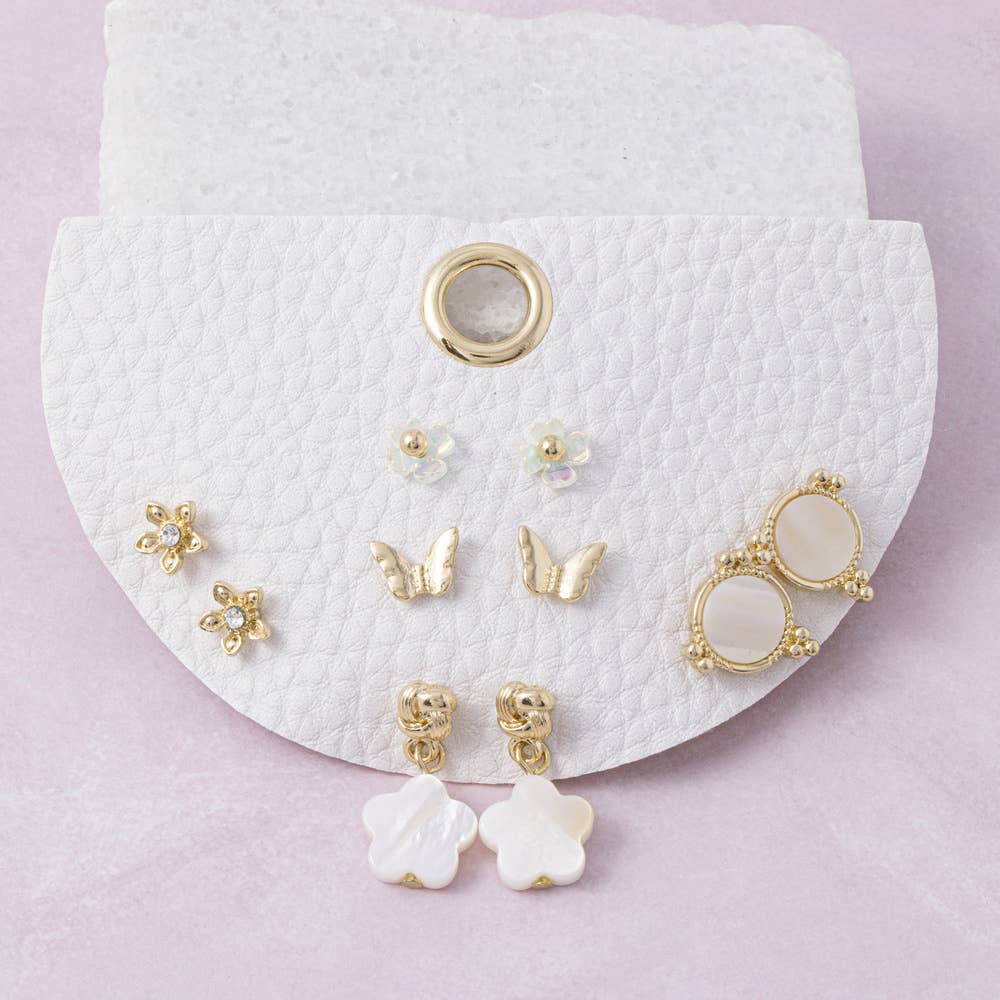 Mother Of Pearl Flower & Butterfly Earring Set