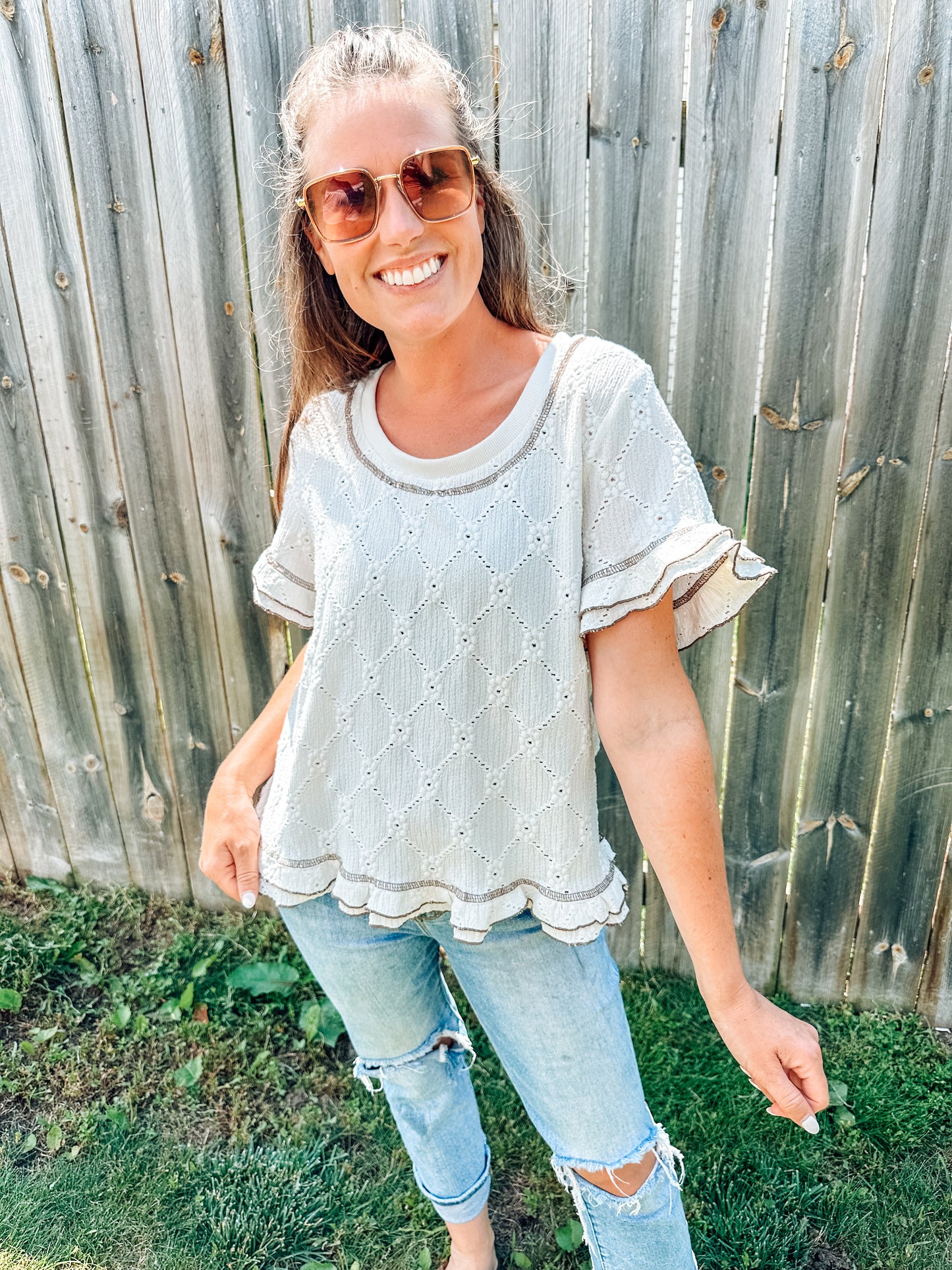 The Eileen Eyelet Short Sleeve Top (S-XL)