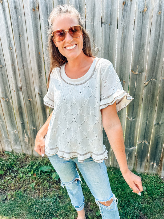 The Eileen Eyelet Short Sleeve Top (S-XL)