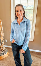 The Wavy Texture Way Sweater-Blue
