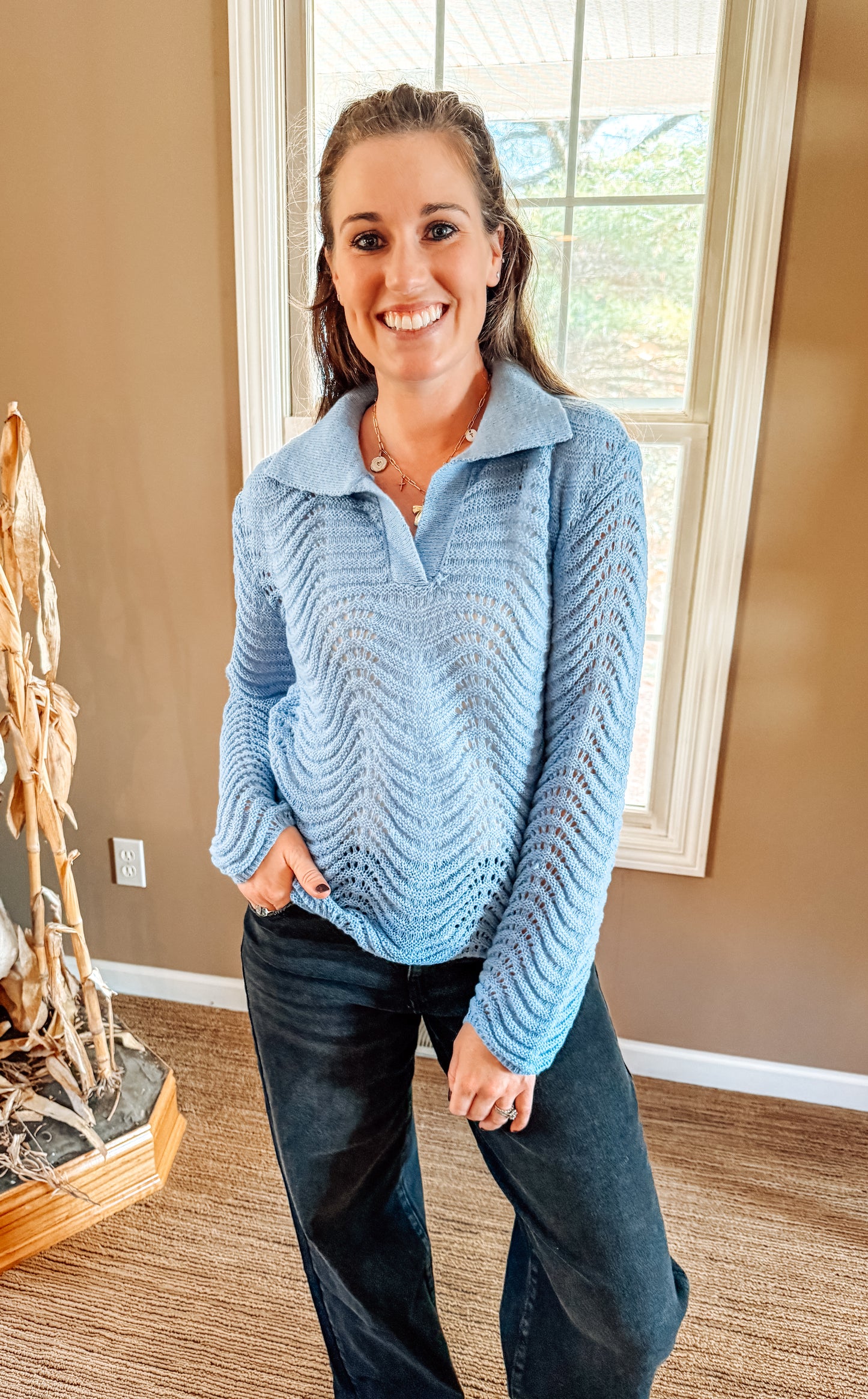 The Wavy Texture Way Sweater-Blue