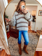 Wrapped In Warmth Striped Fuzzy VNeck Sweater