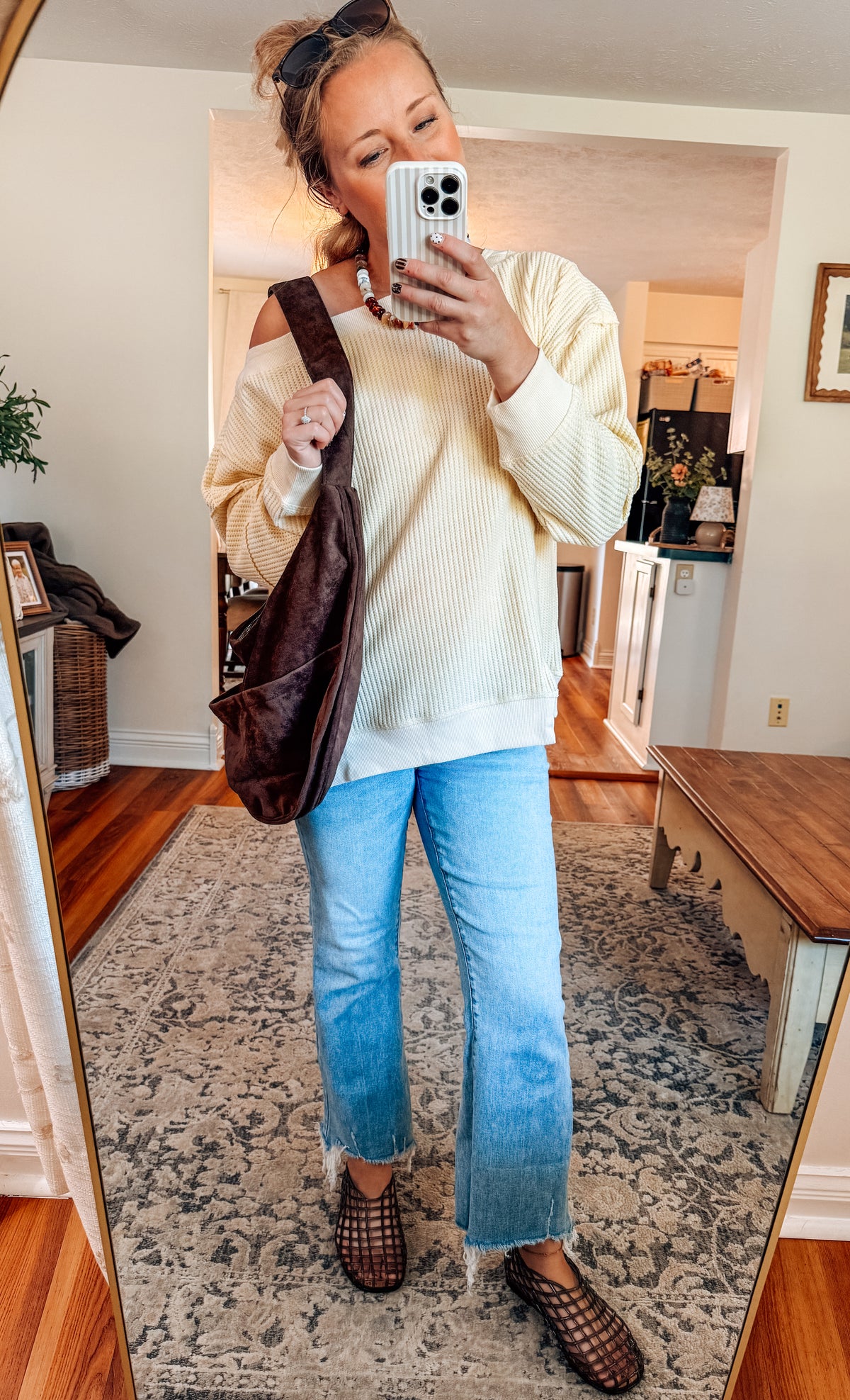 Lazy In Boat Neck Waffle Knit Top