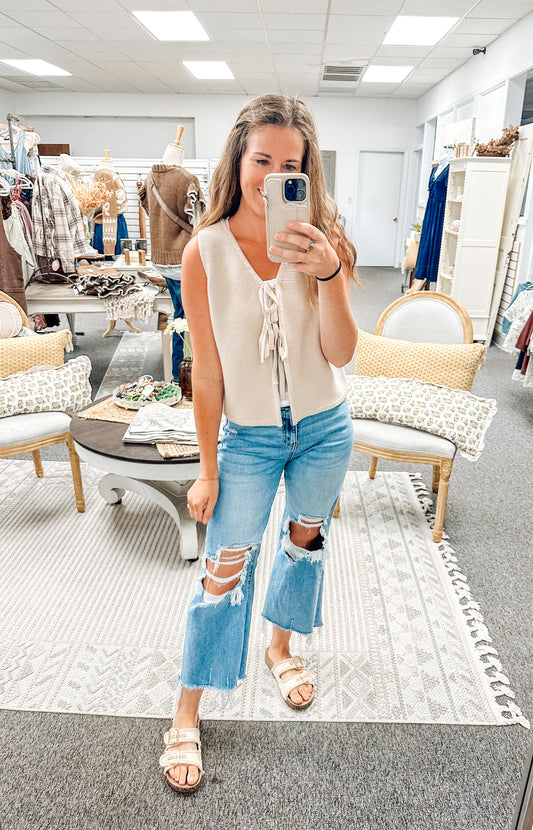 Sandswept Tie Vest-Cream