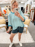 Tiff Textured Stripe Knit Top: Green
