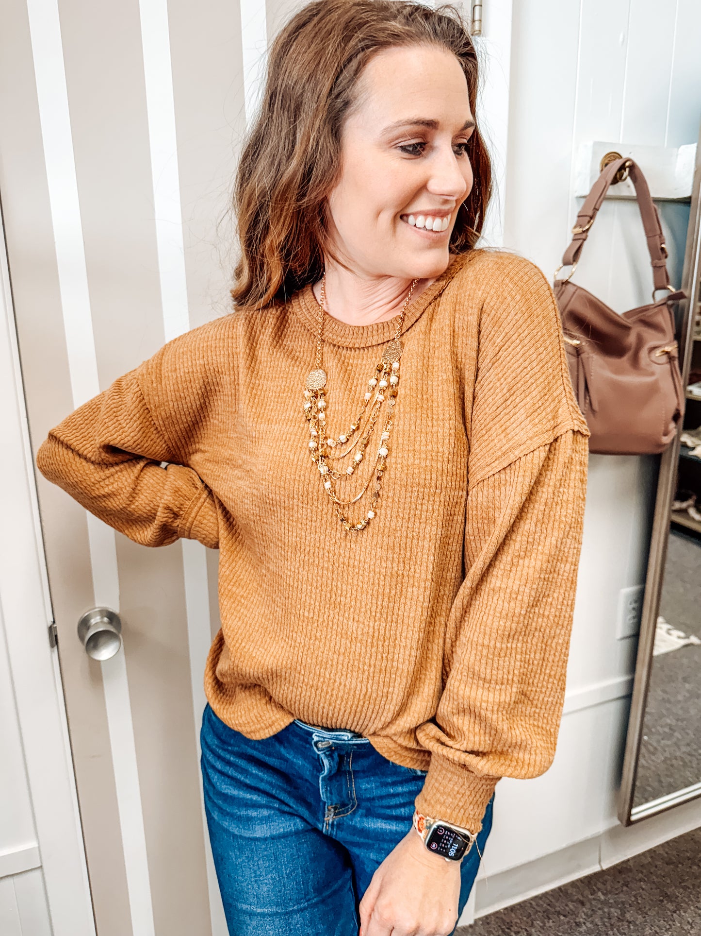 Warm Walnut Ribbed Top