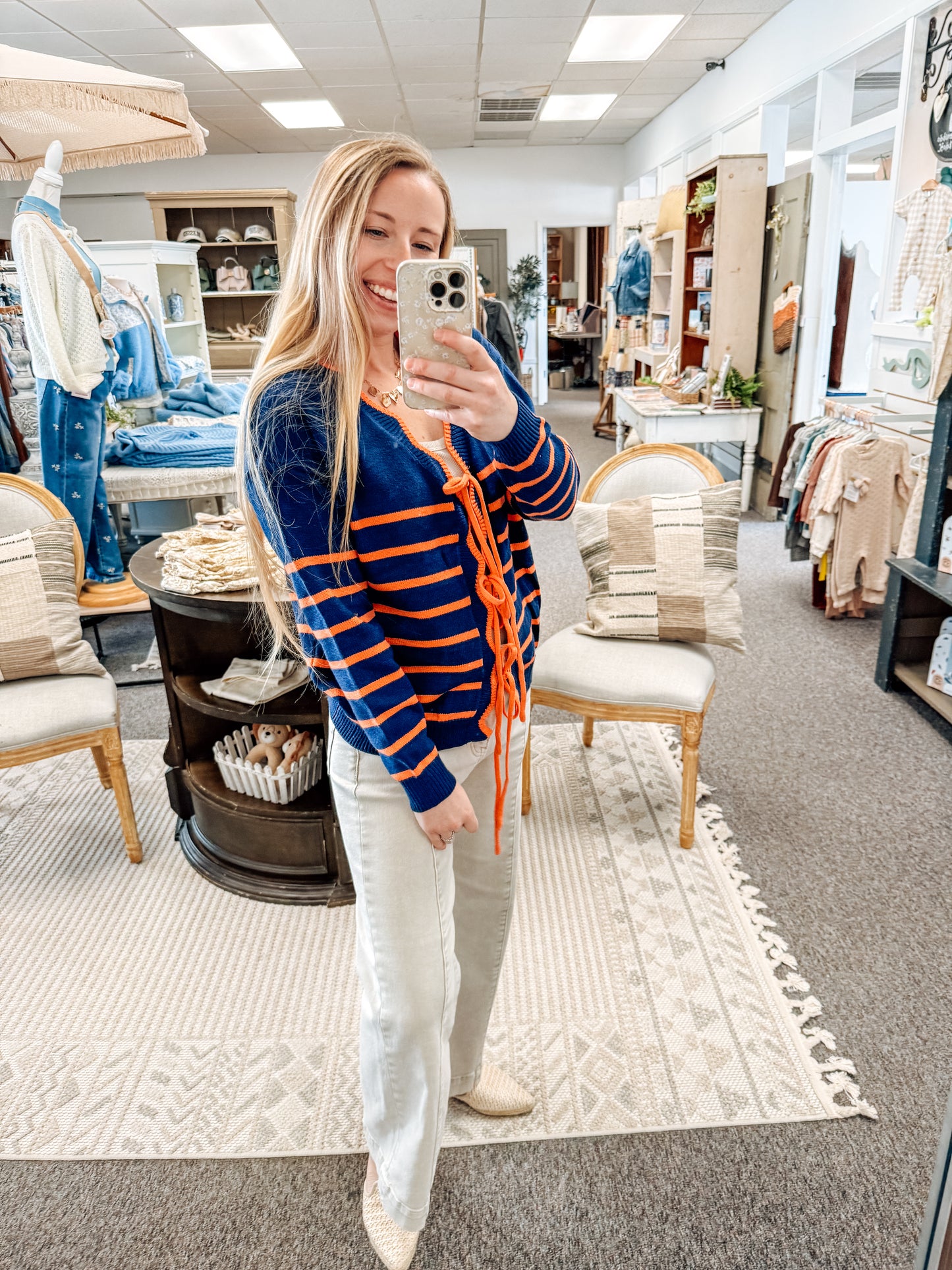 Fresh Picked Front Tie Cardigan-Navy Blue