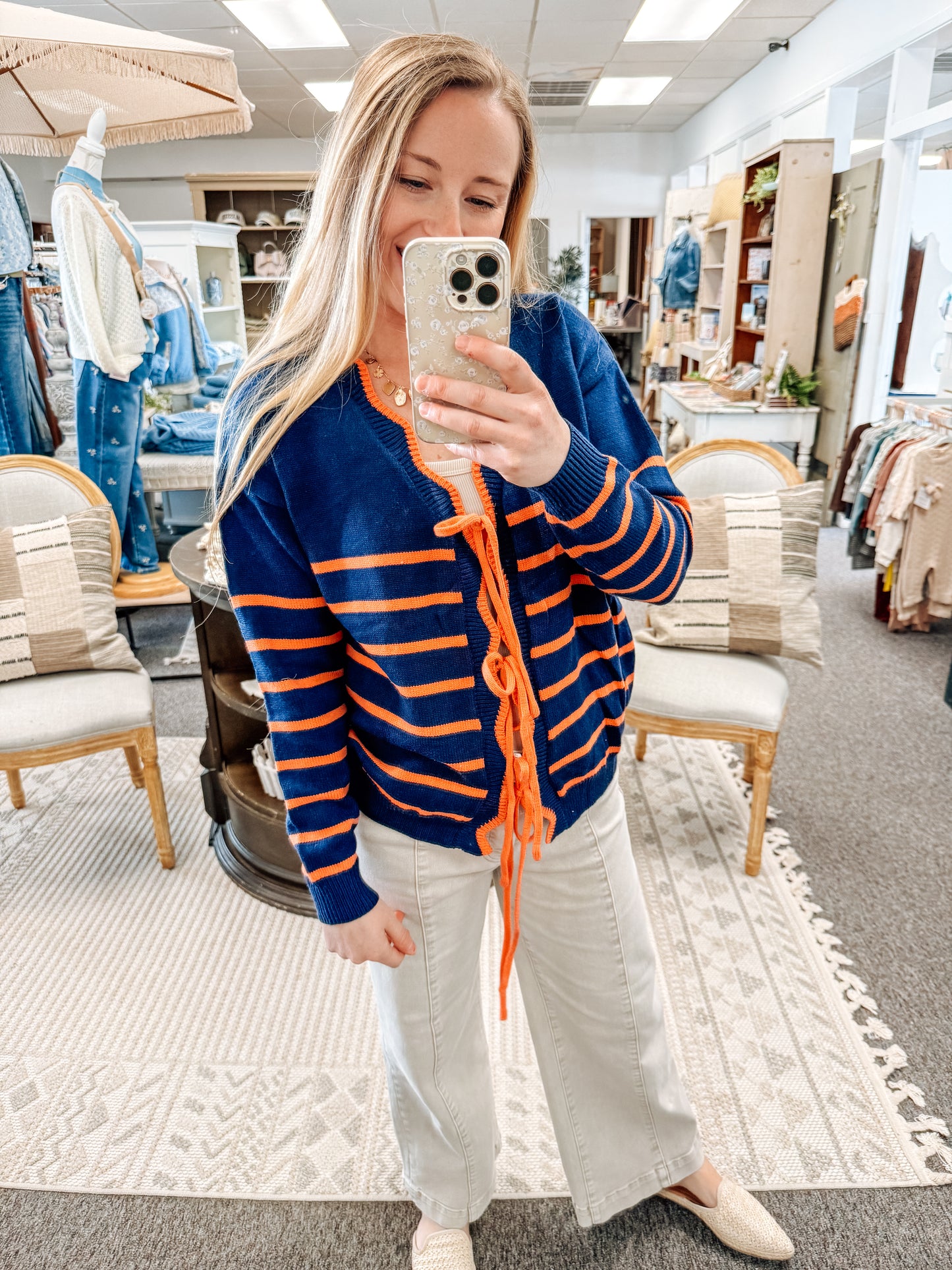 Fresh Picked Front Tie Cardigan-Navy Blue