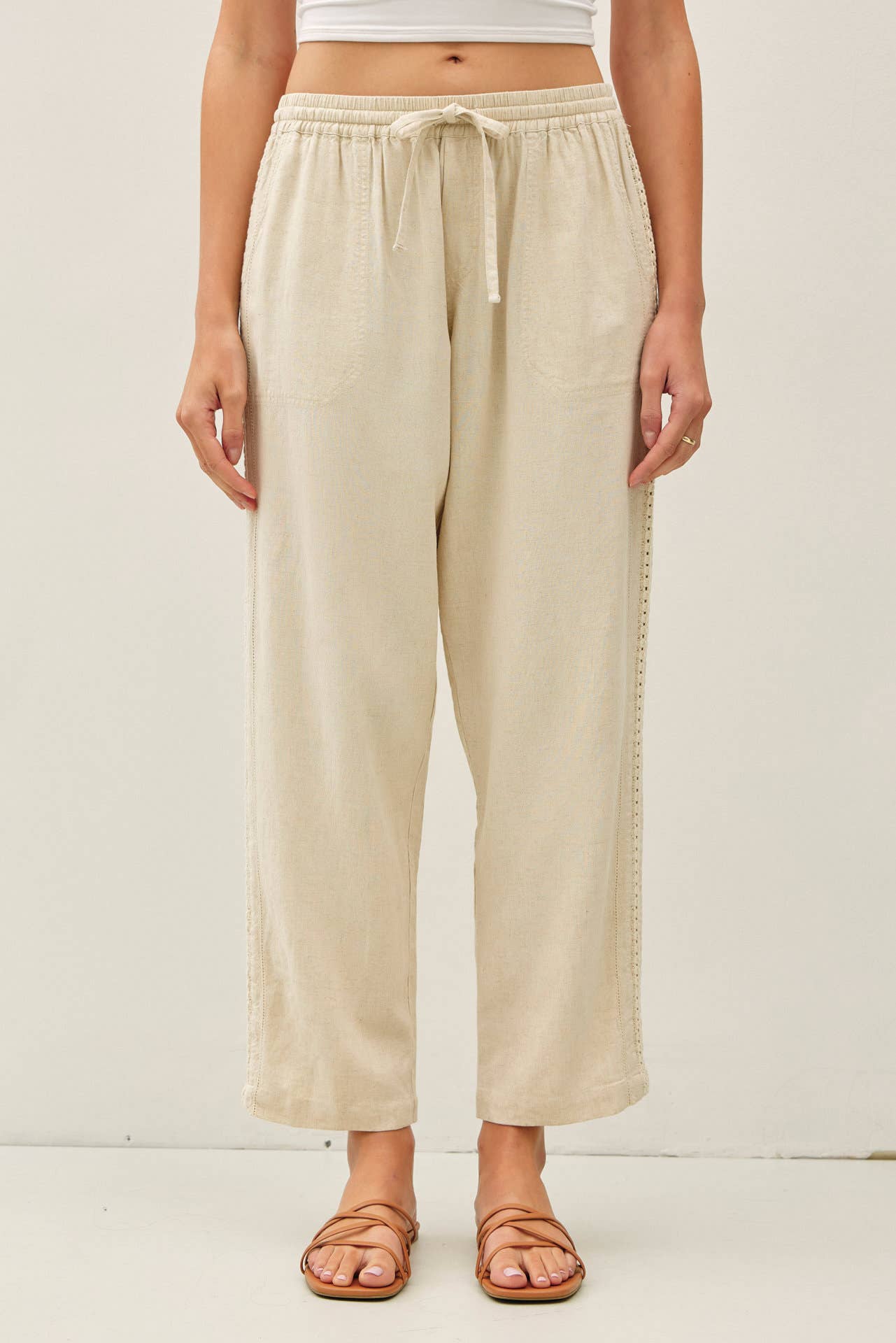 All Natural Crochet Side Linen Pants