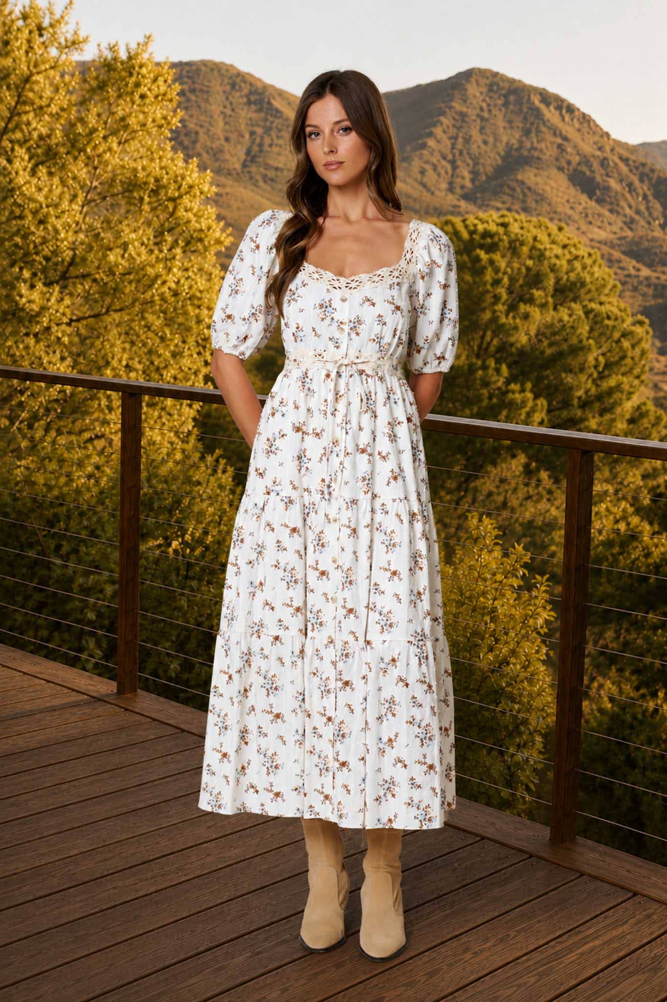 The Cottage Garden Lace Trim Midi Dress