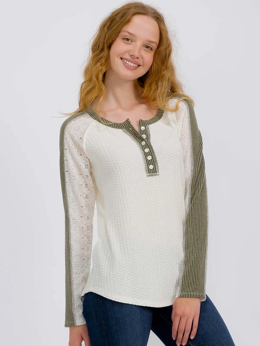 Olive Whisper Mixed Top (S-3X)