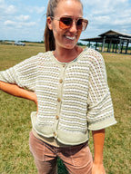 The Sadie Striped Knit Cardigan-Light Olive