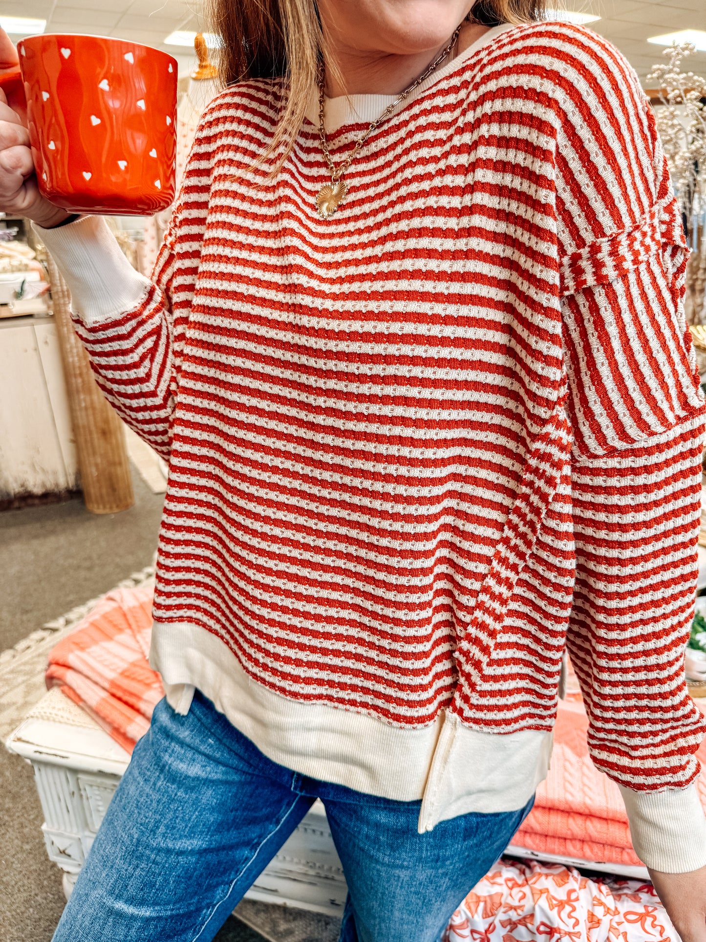 Effortlessly Striped Top-Red