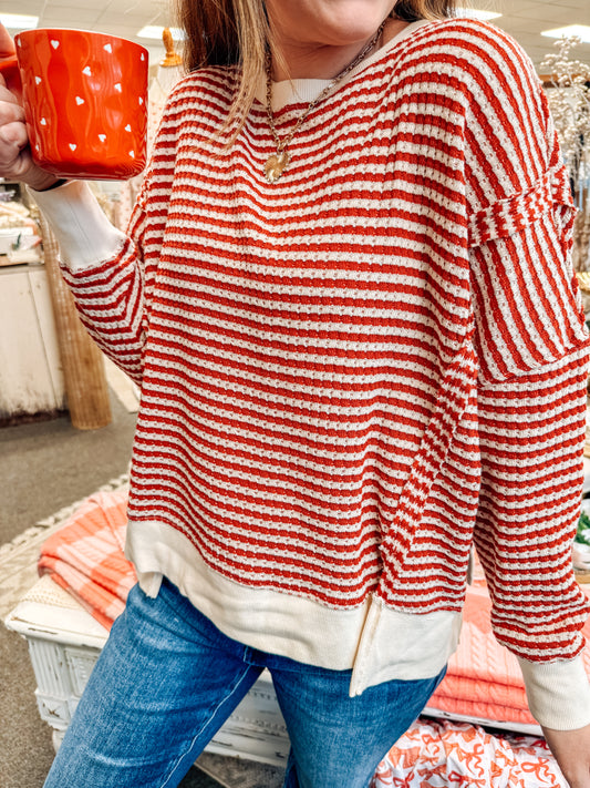 Effortlessly Striped Top-Red