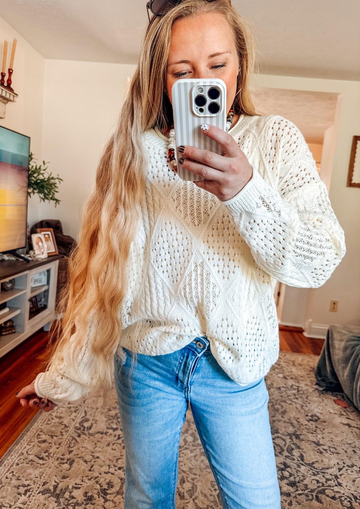 Oat & Honey Diamond Open Knit Sweater (S-XL)