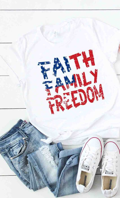 USA Flag Faith Family Freedom graphic tee (2X-3X)