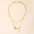 Double Heart Charm Cluster Chain Necklace