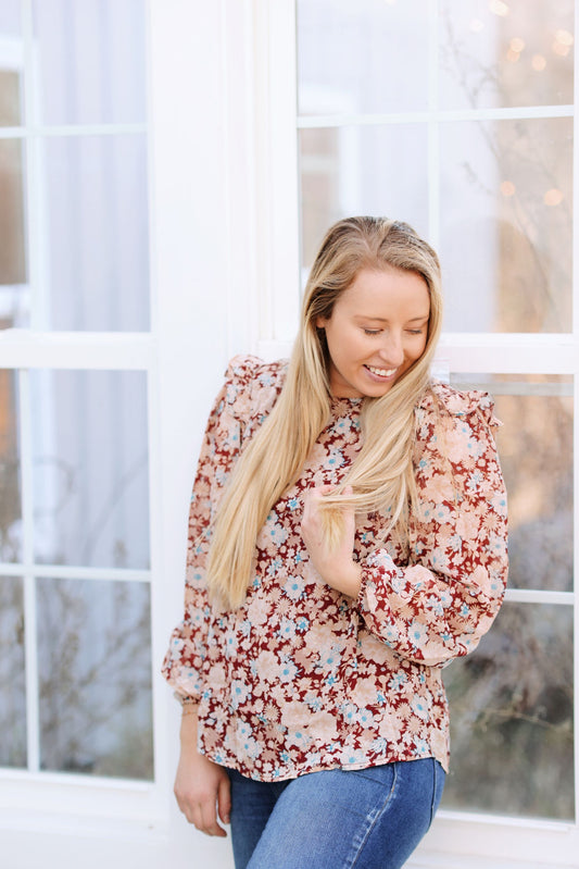 The Bailee Burgundy Floral Blouse