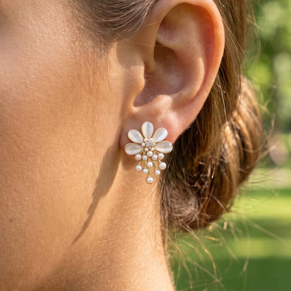 Cat Eye Flower Earrings
