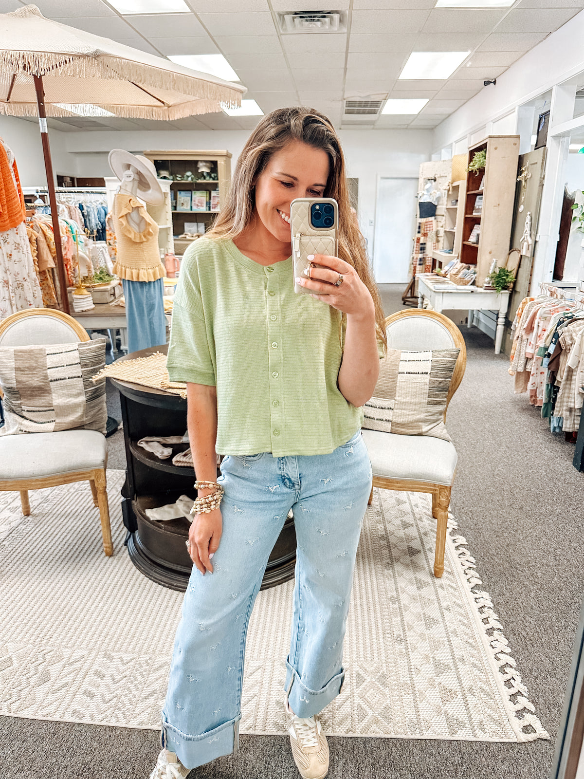 The Soft Classic Short Sleeve Cardigan-Green