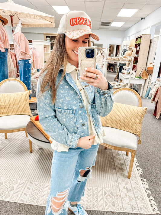 Bloom & Blue Floral Light Wash Denim Jacket