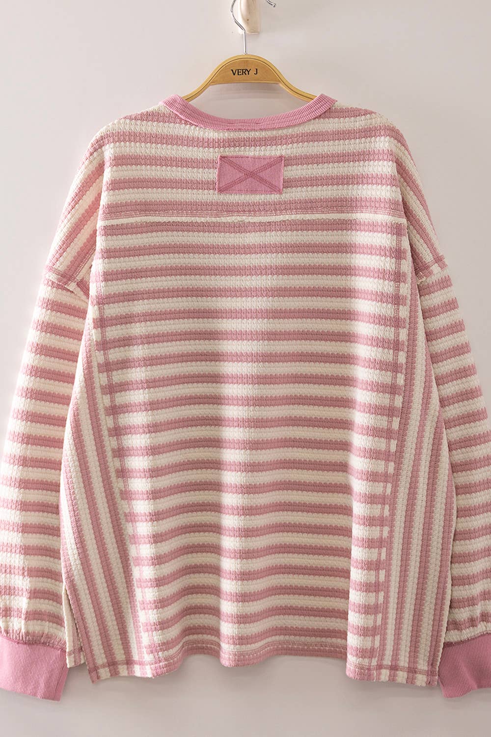 The Cozy Contrast Waffle Top-Pink