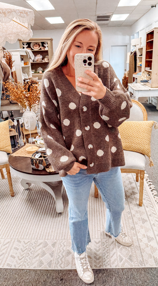 Caught in Cocoa Dot Cardigan (S-XL)