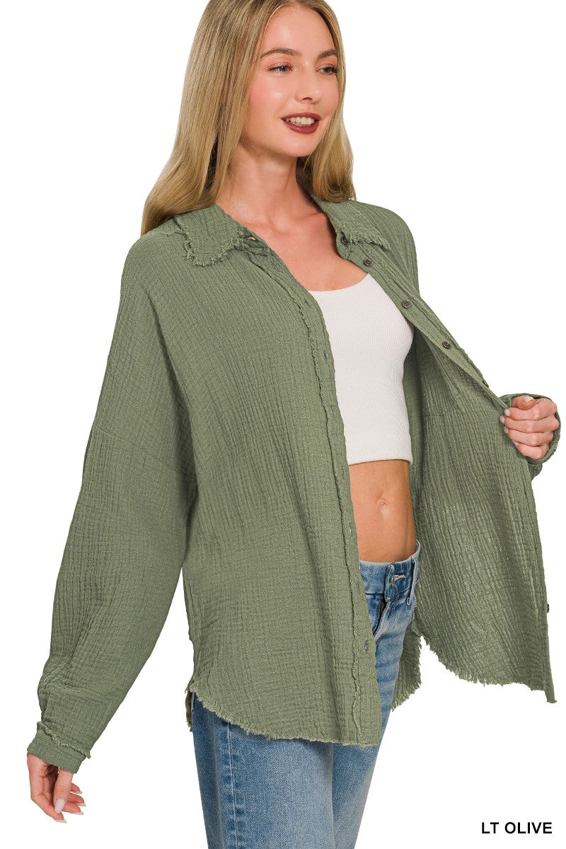 Easy Fit Gauze Button Up Top