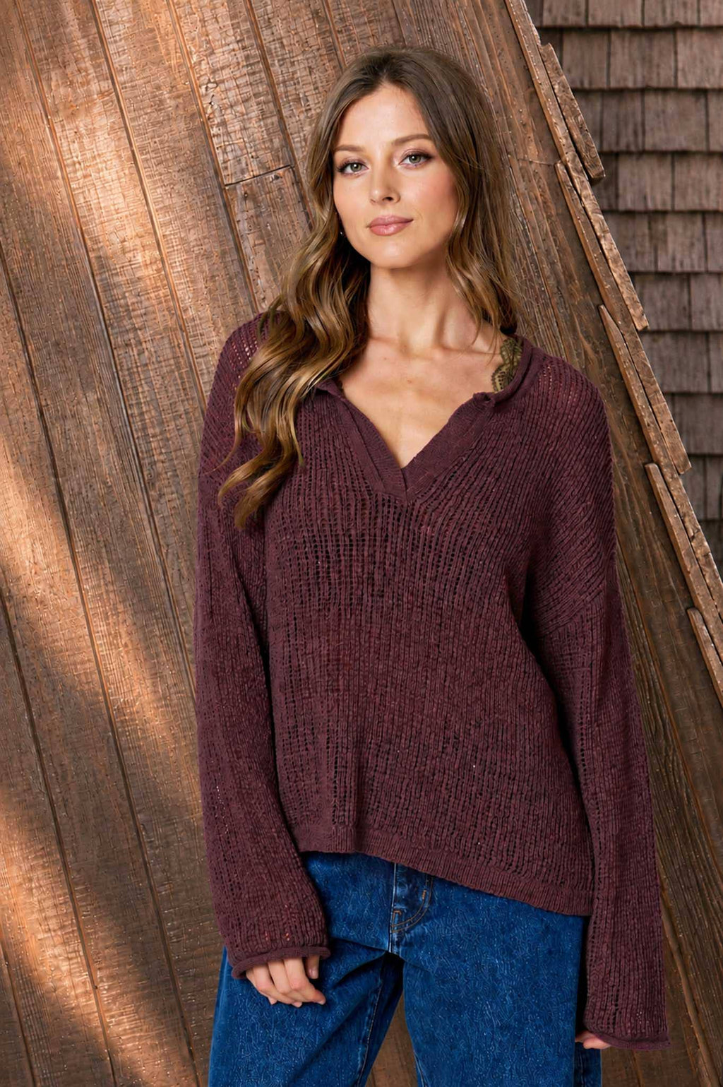 Dripping in Sangria Split Knit Top