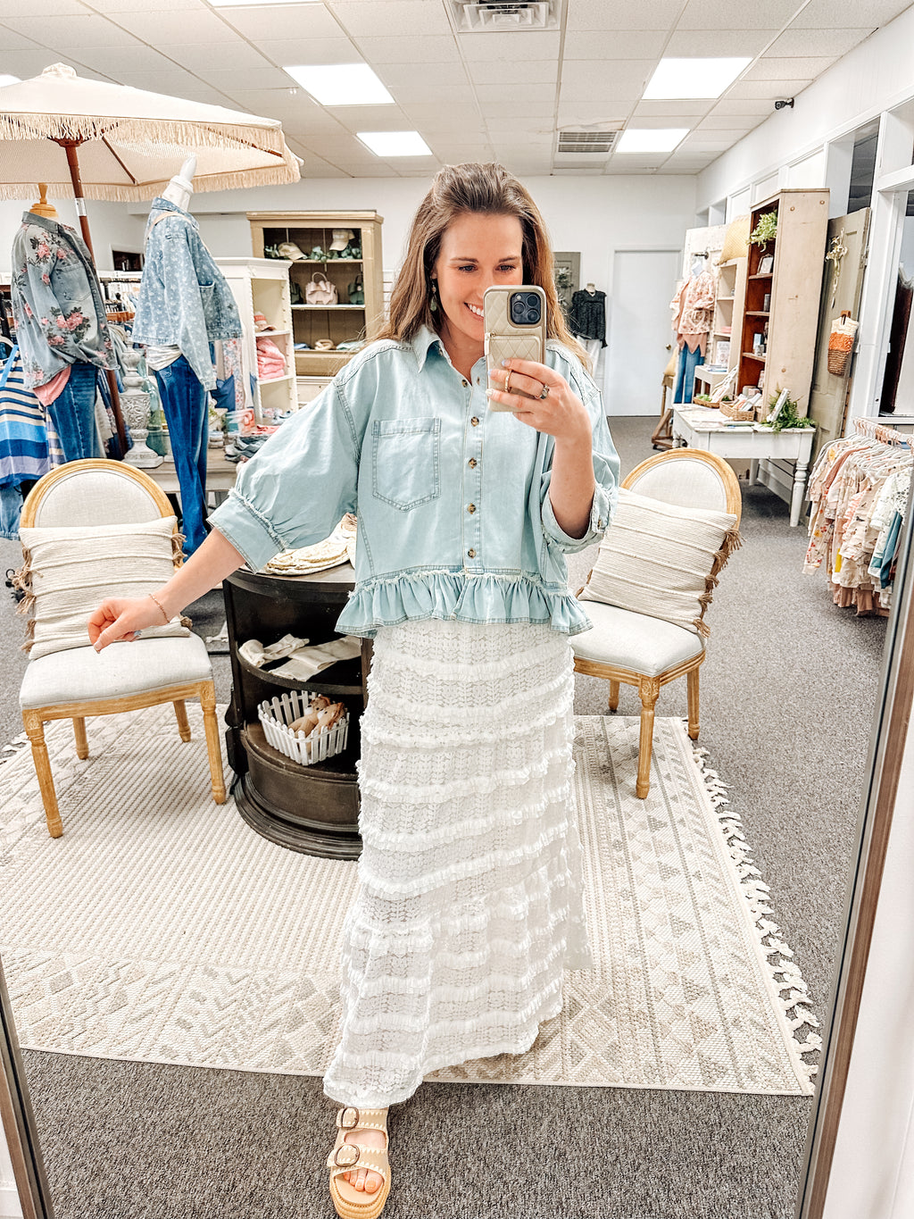 Harbor Wash Denim 3/4 Top (S-XL)