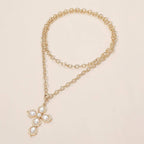 Pearl Cross Pendant Long Necklace