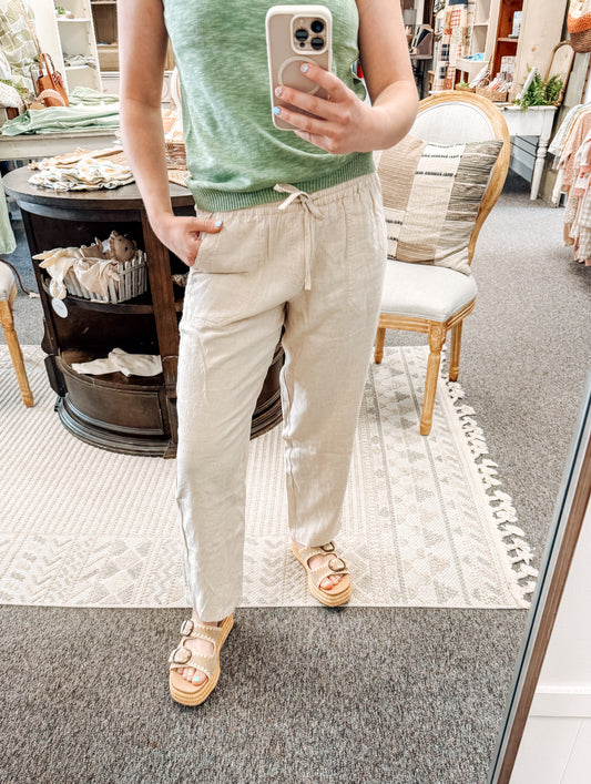 All Natural Crochet Side Linen Pants